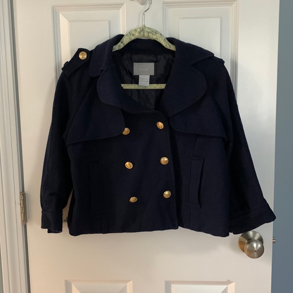 Delia's Navy Crop Blue Pea Coat With Gold Buttons